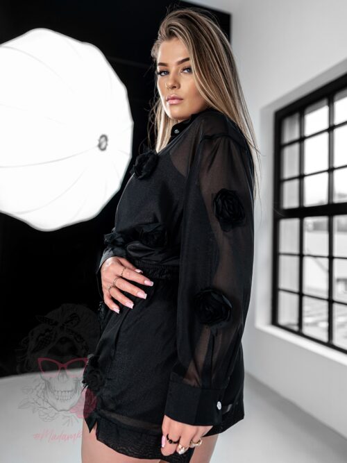 Komplet z różyczkami Madam Rossi czarny