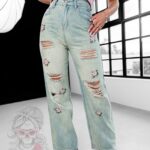 Spodnie jeansowe z różyczkami Madam Sosoe aqua blue