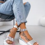 Sandały na koturnie Madam Alilo srebrne