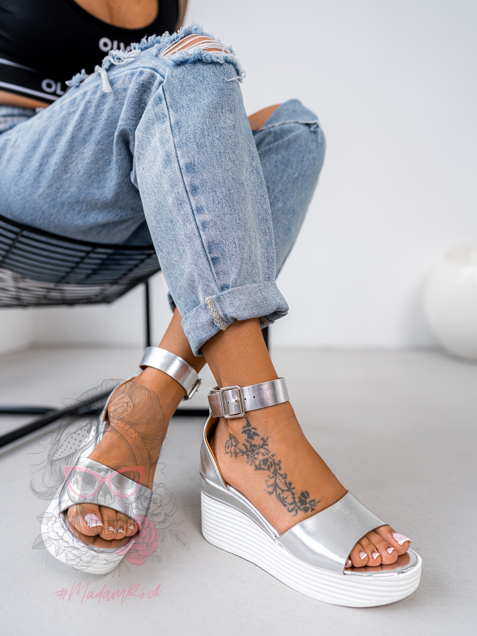 Sandały na koturnie Madam Alilo srebrne