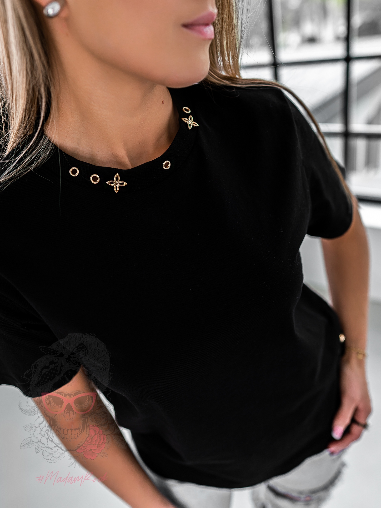 T-shirt bawełniany elegancki Viks czarny