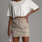 Spódniczka mini z kieszeniami Dafs beżowa