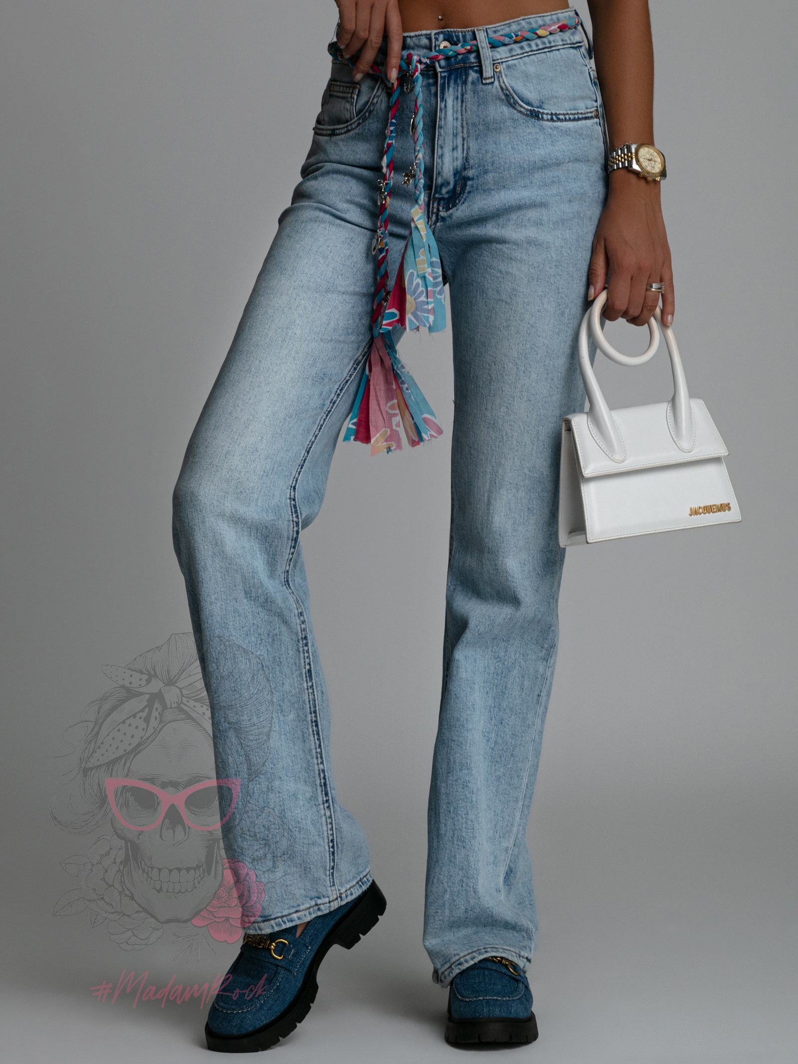 Spodnie jeansowe z paskiem Outella niebieskie