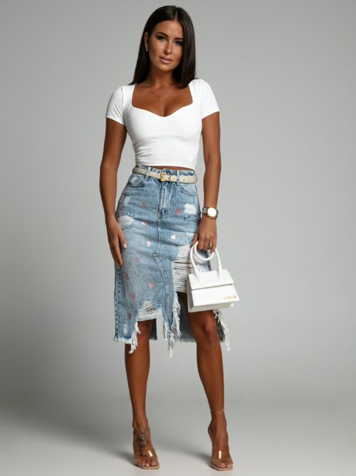 Spódnica asymetryczna w serduszka Afapi niebieska