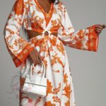 Sukienka maxi Barbera biało-pomarańczowa