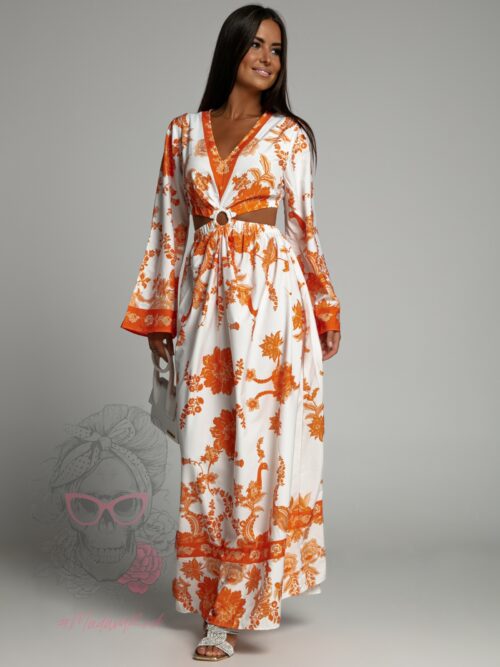 Sukienka maxi Barbera biało-pomarańczowa