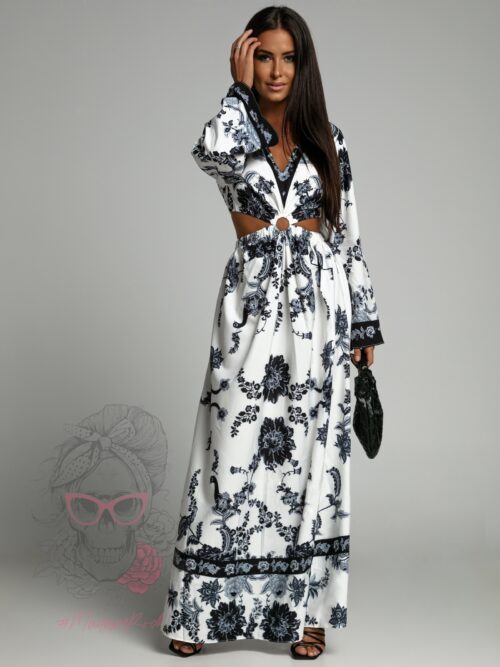 Sukienka maxi Barbera biało-czarna