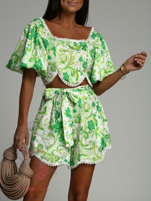 Komplet wakacyjny Cucumber zielono-biały