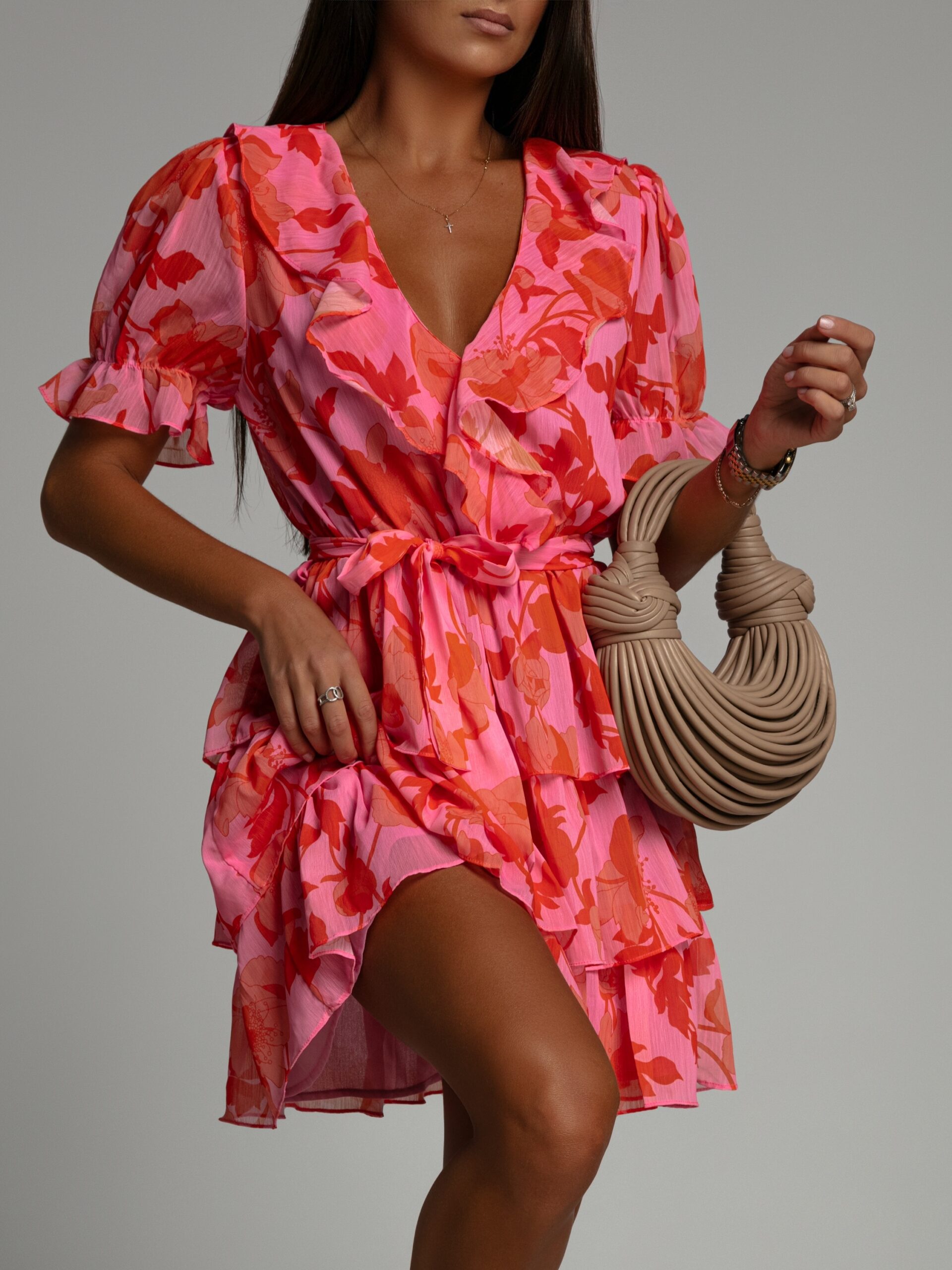 Sukienka wakacyjna w kwiaty Margot różowa