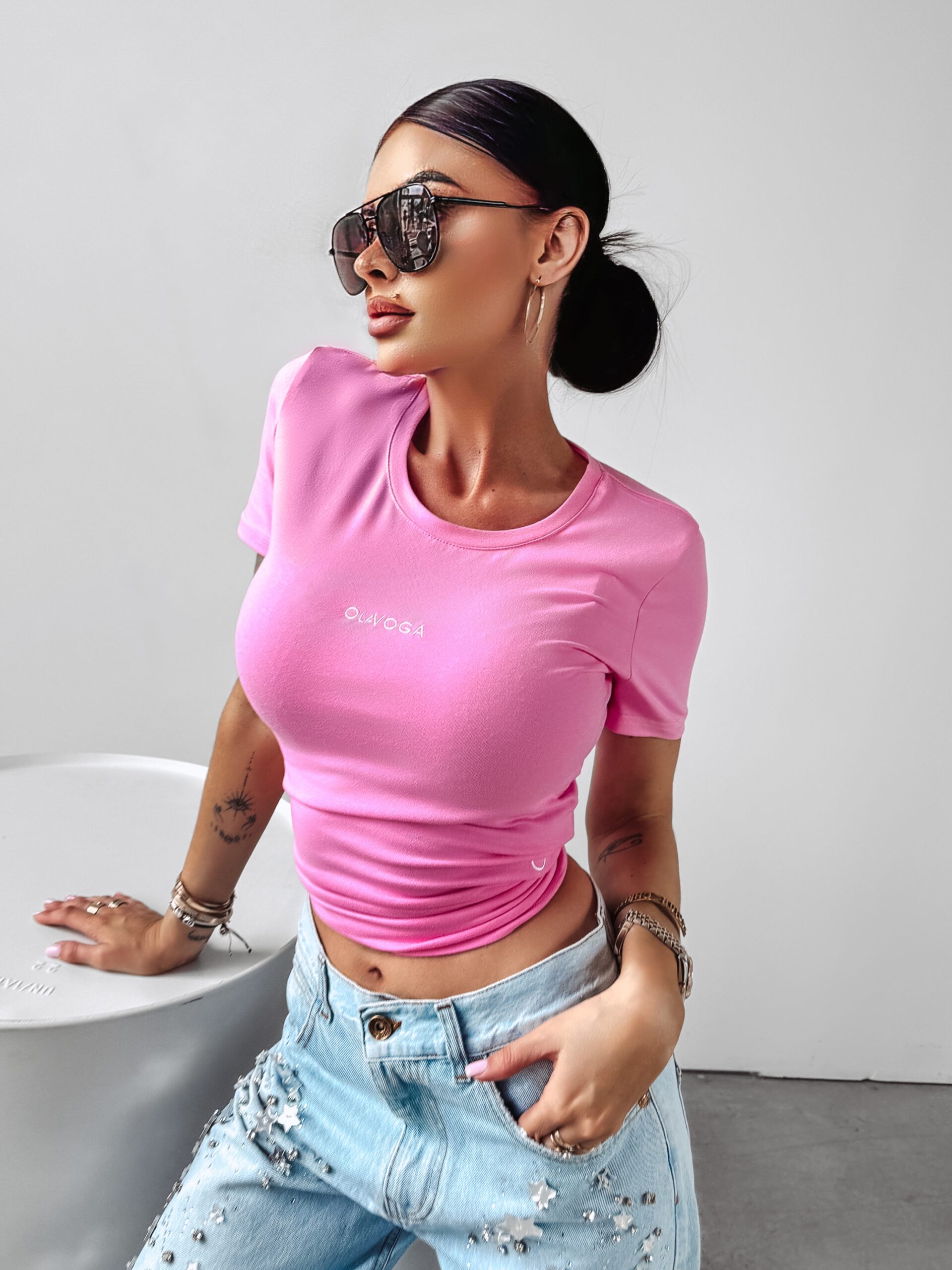 T-shirt taliowany Not Your Baby Ola Voga róż