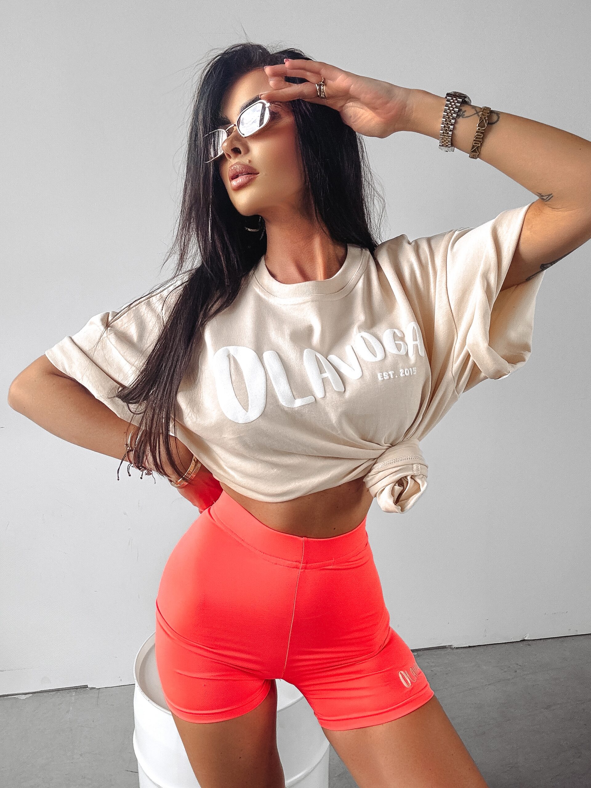 T-shirt bawełniany July Ola Voga beżowy