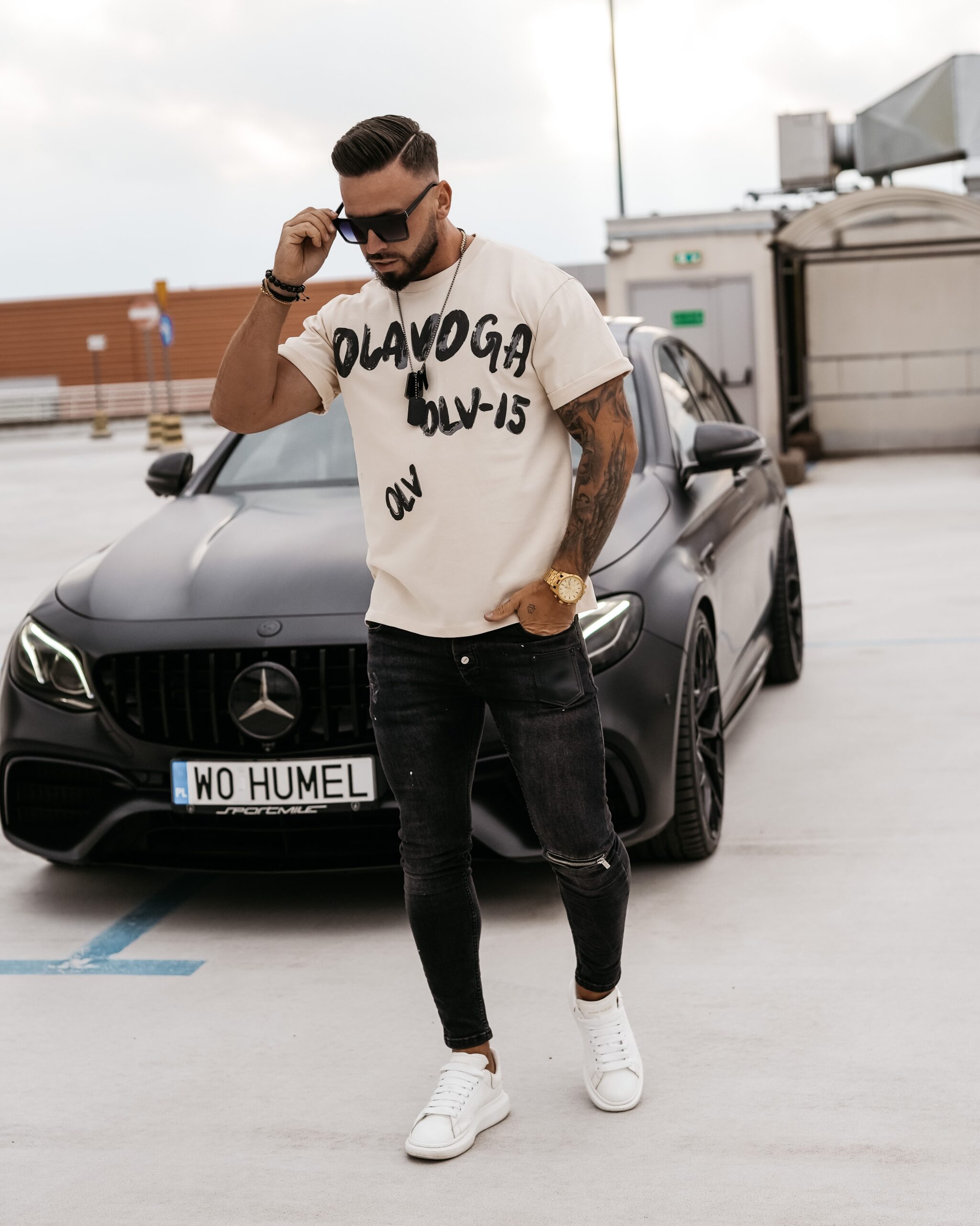 T-shirt męski logowany Drip Ola Voga beżowy