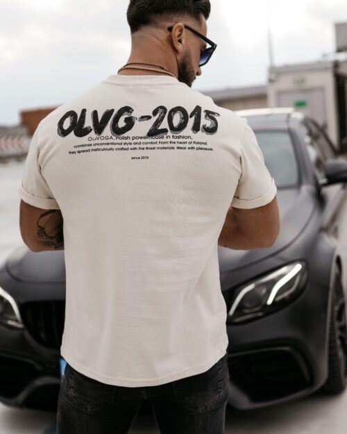 T-shirt męski logowany Drip Ola Voga beżowy