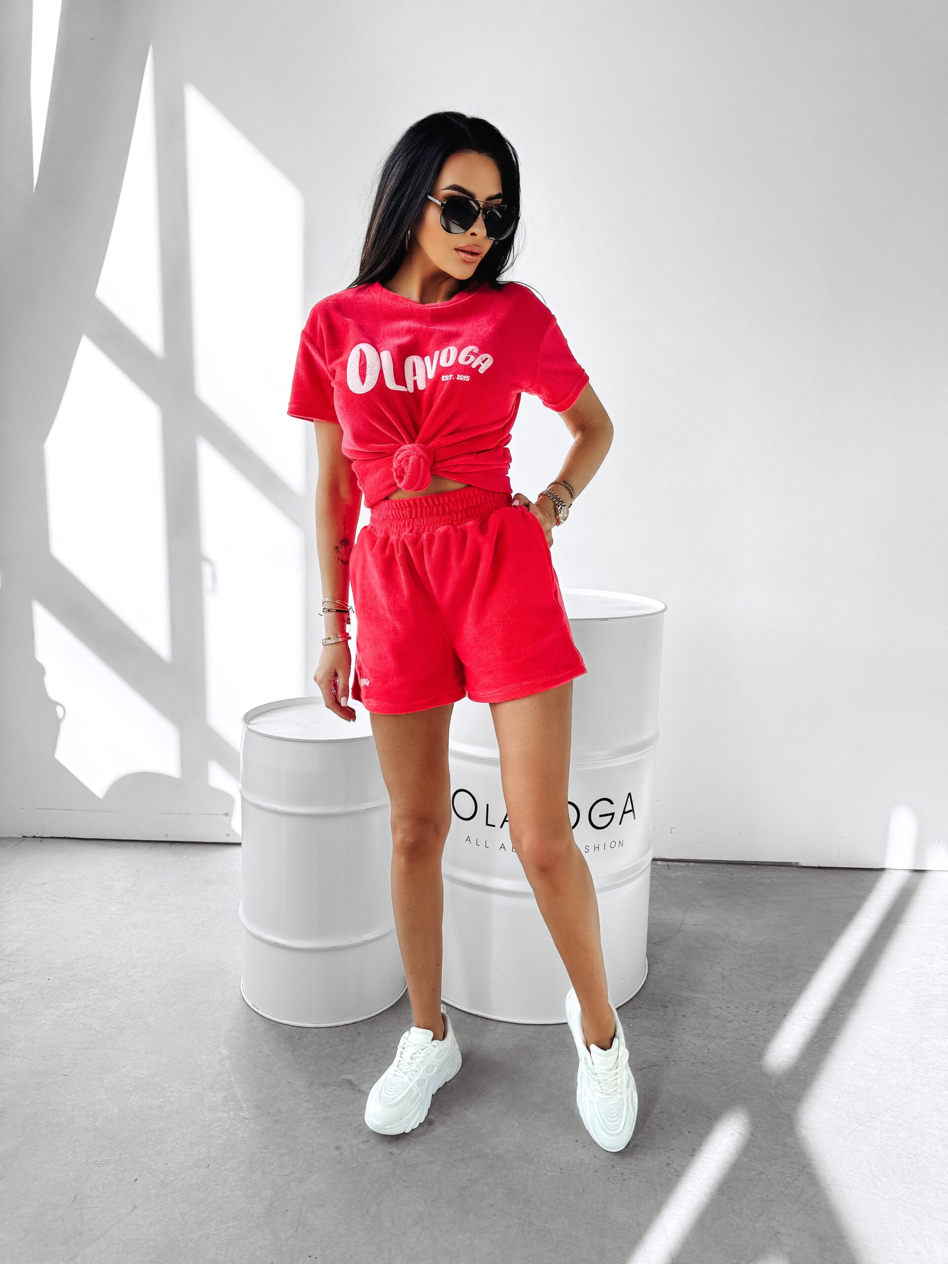 Komplet welurowy Couture Ola Voga koralowy Komplet welurowy Couture Ola Voga koralowy