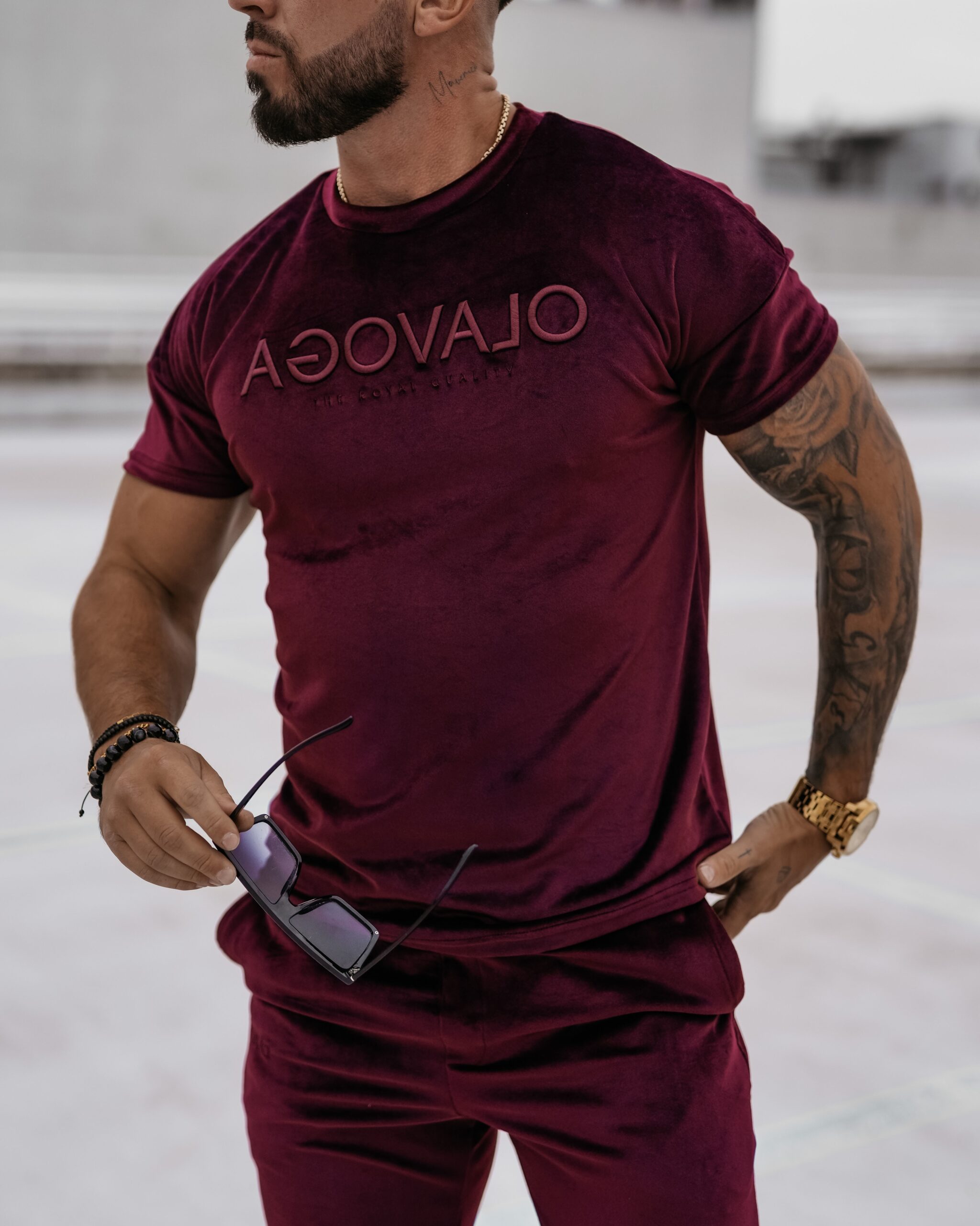 Komplet męski welurowy Striker Ola Voga bordowy