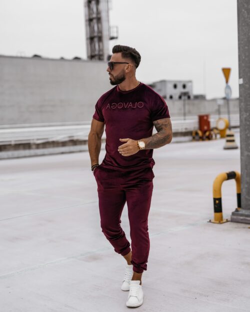 Komplet męski welurowy Striker Ola Voga bordowy