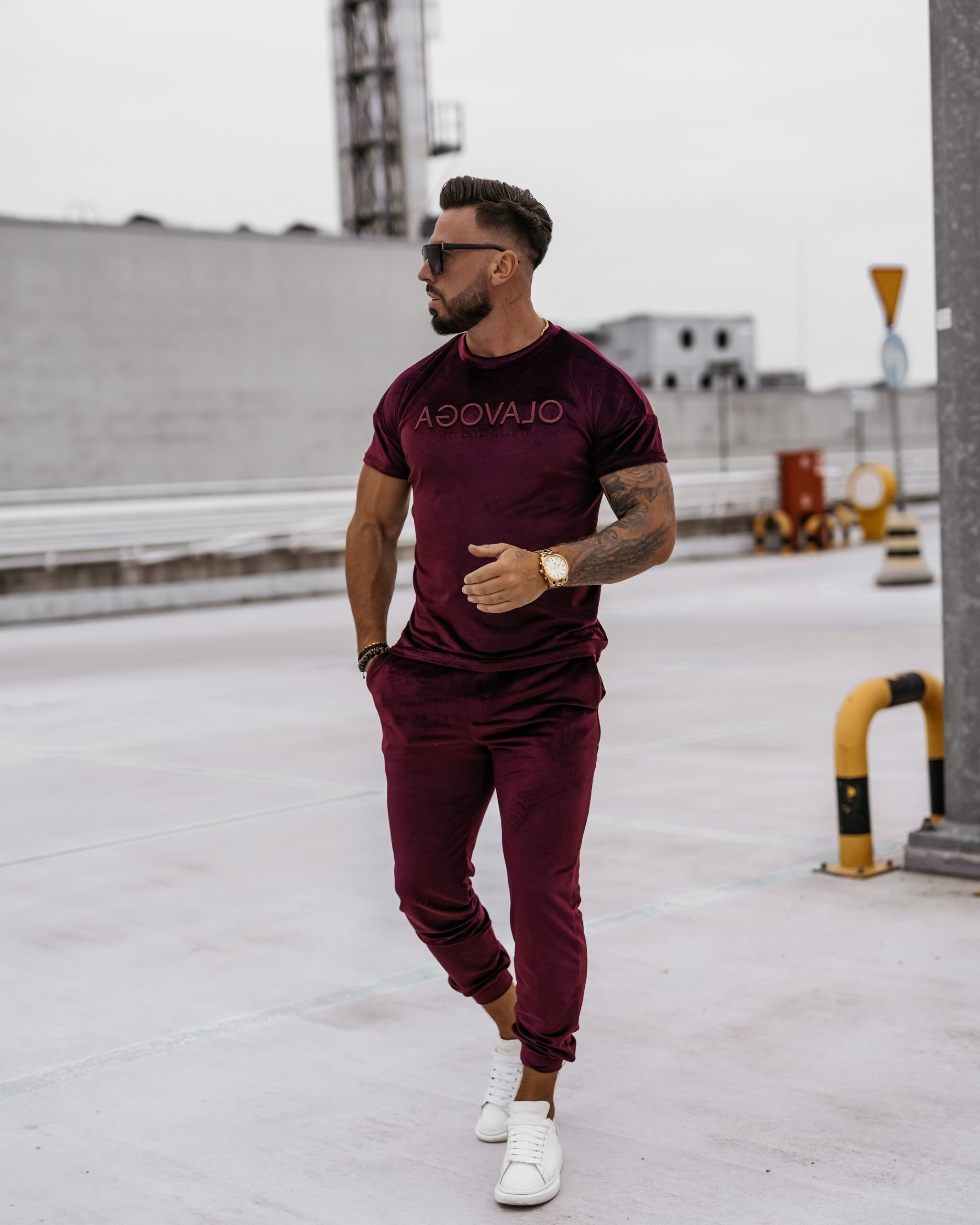 Komplet męski welurowy Striker Ola Voga bordowy