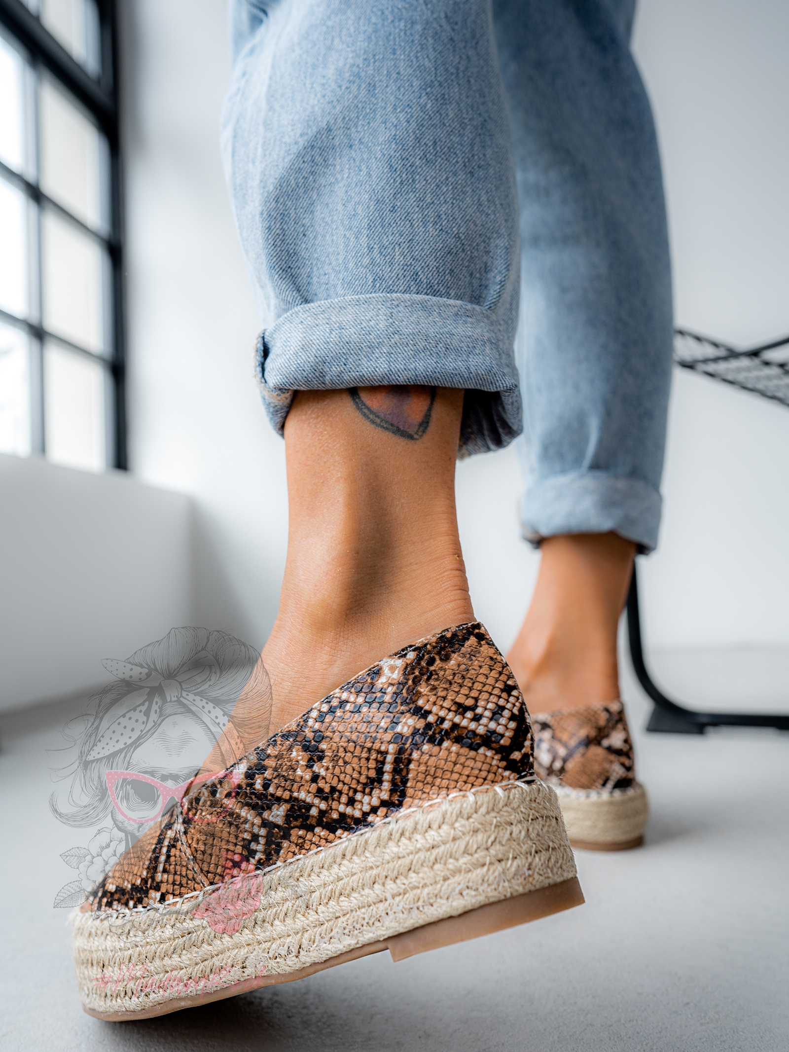 Espadryle na platformie Madam Teka wężowe