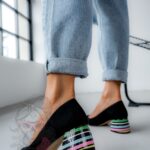 Czółenka na klocku Madam Stripes czarne