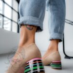 Czółenka na klocku Madam Stripes beżowe