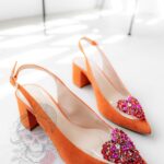 Czółenka na słupku Madam AmoreMio pomarańczowe