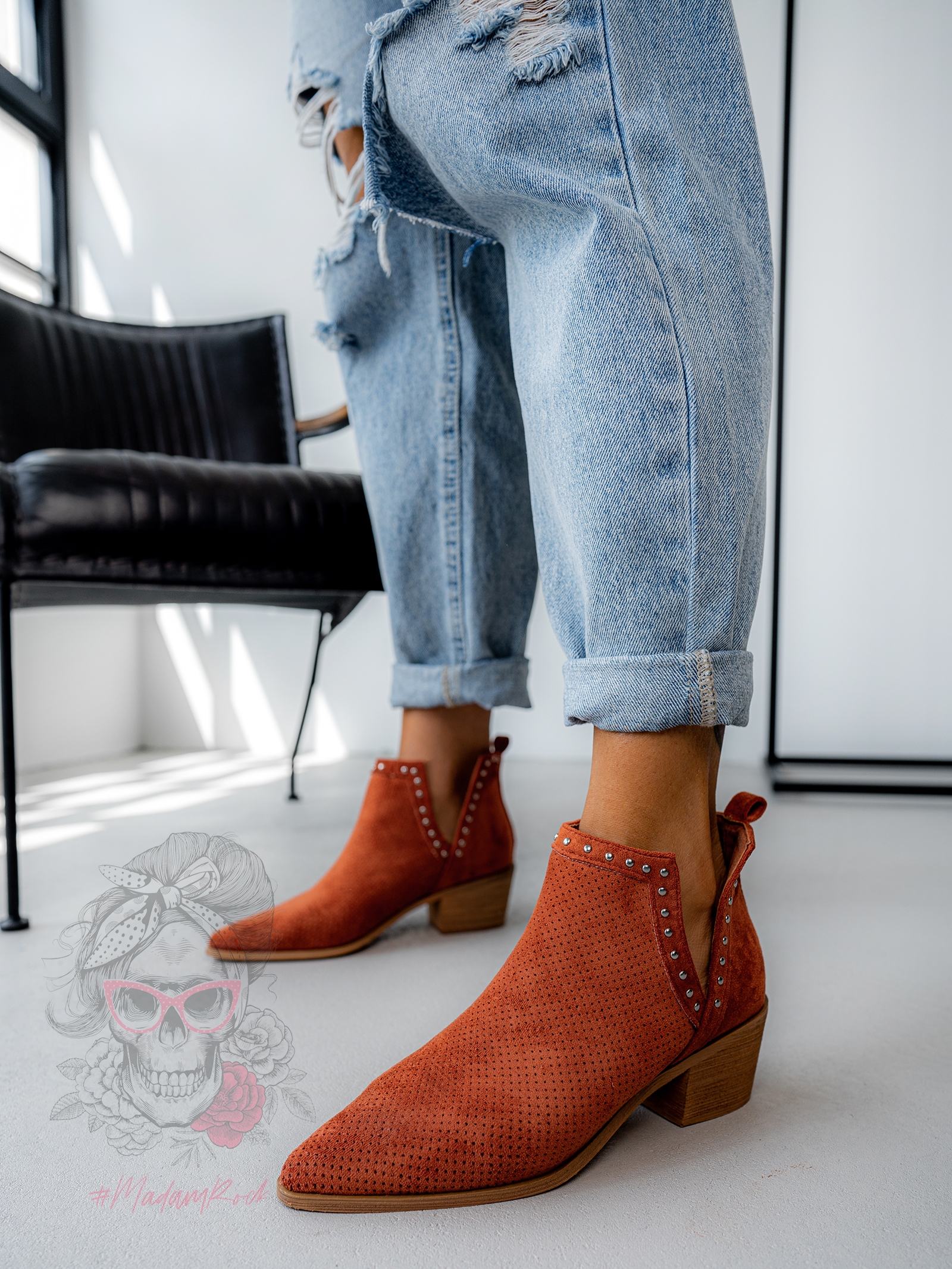 Botki z wycięciami Madam Pause rude