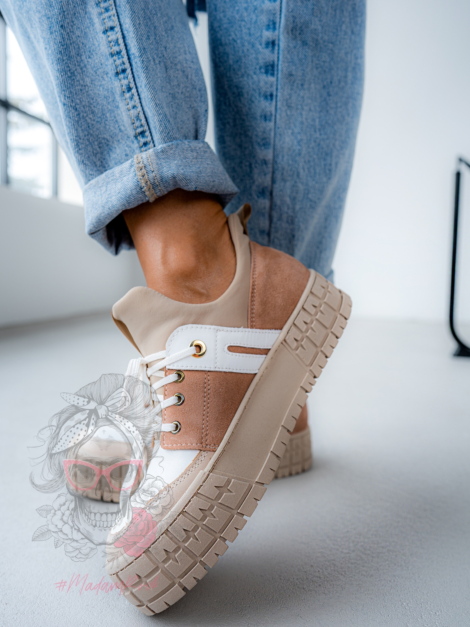 Trampki skórzane Madam Blur beżowe