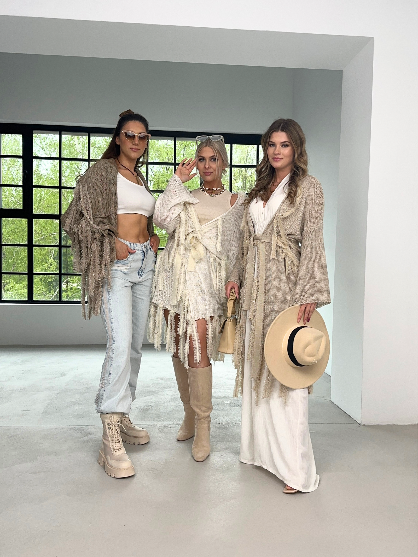 Sweter boho Ale Jazz ecru-złoty