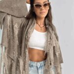 Sweter boho Ale Jazz taupe-złoty