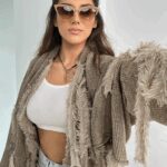 Sweter boho Ale Jazz taupe-złoty