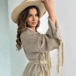 Sweter boho Ale Jazz beżowy-złoty