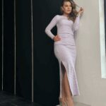 Komplet prążkowany Victoria Purple w paski biało-fioletowy