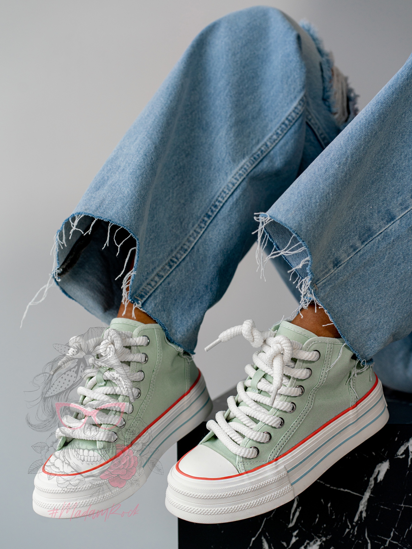 Trampki na platformie Rock Opam miętowe