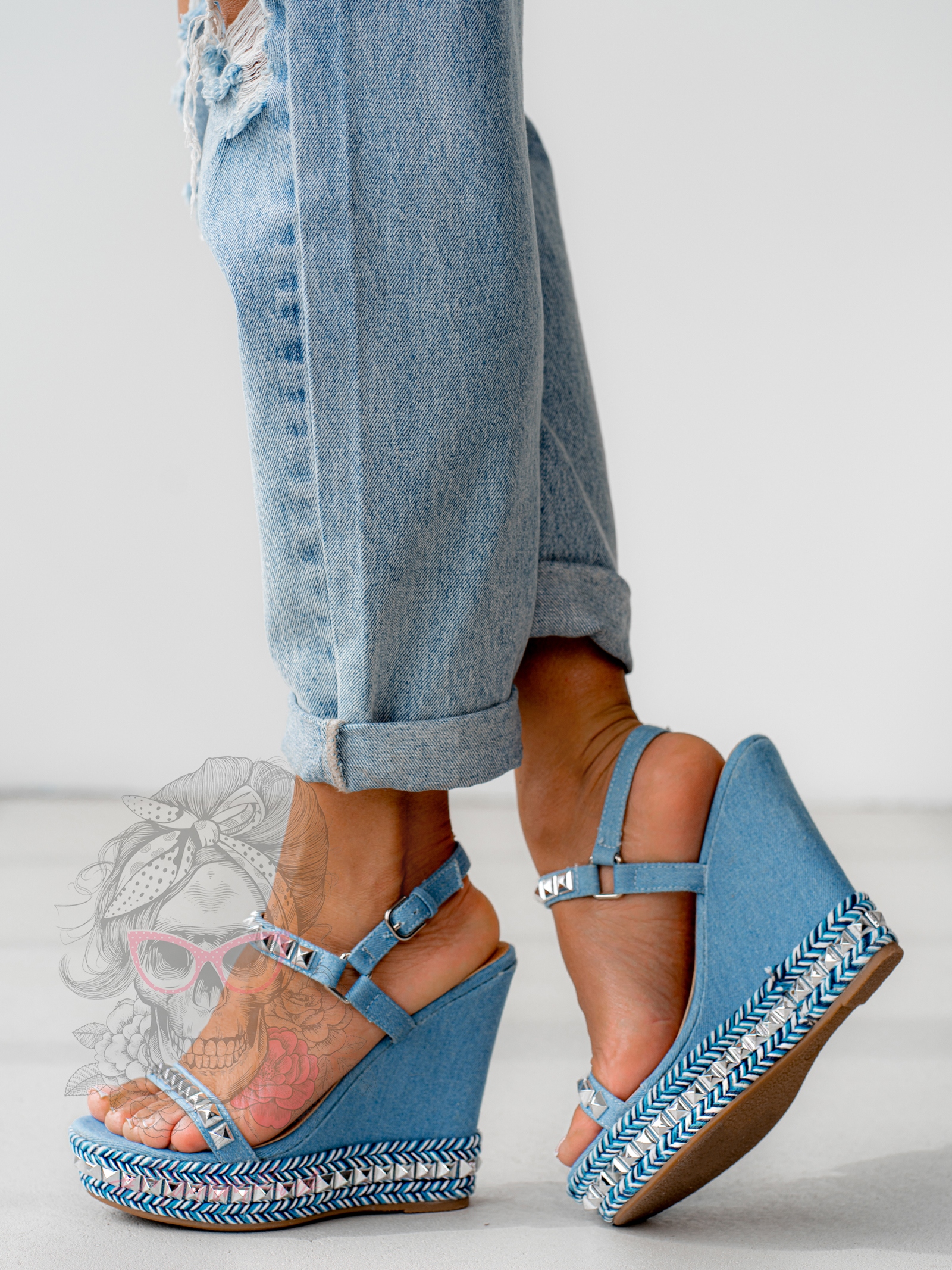 Sandały koturny Madam Denimo niebieskie