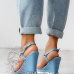 Sandały koturny Madam Denimo niebieskie