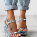 Sandały koturny Madam Denimo niebieskie