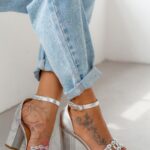 Sandały na słupku Madam Mirage Srebrne