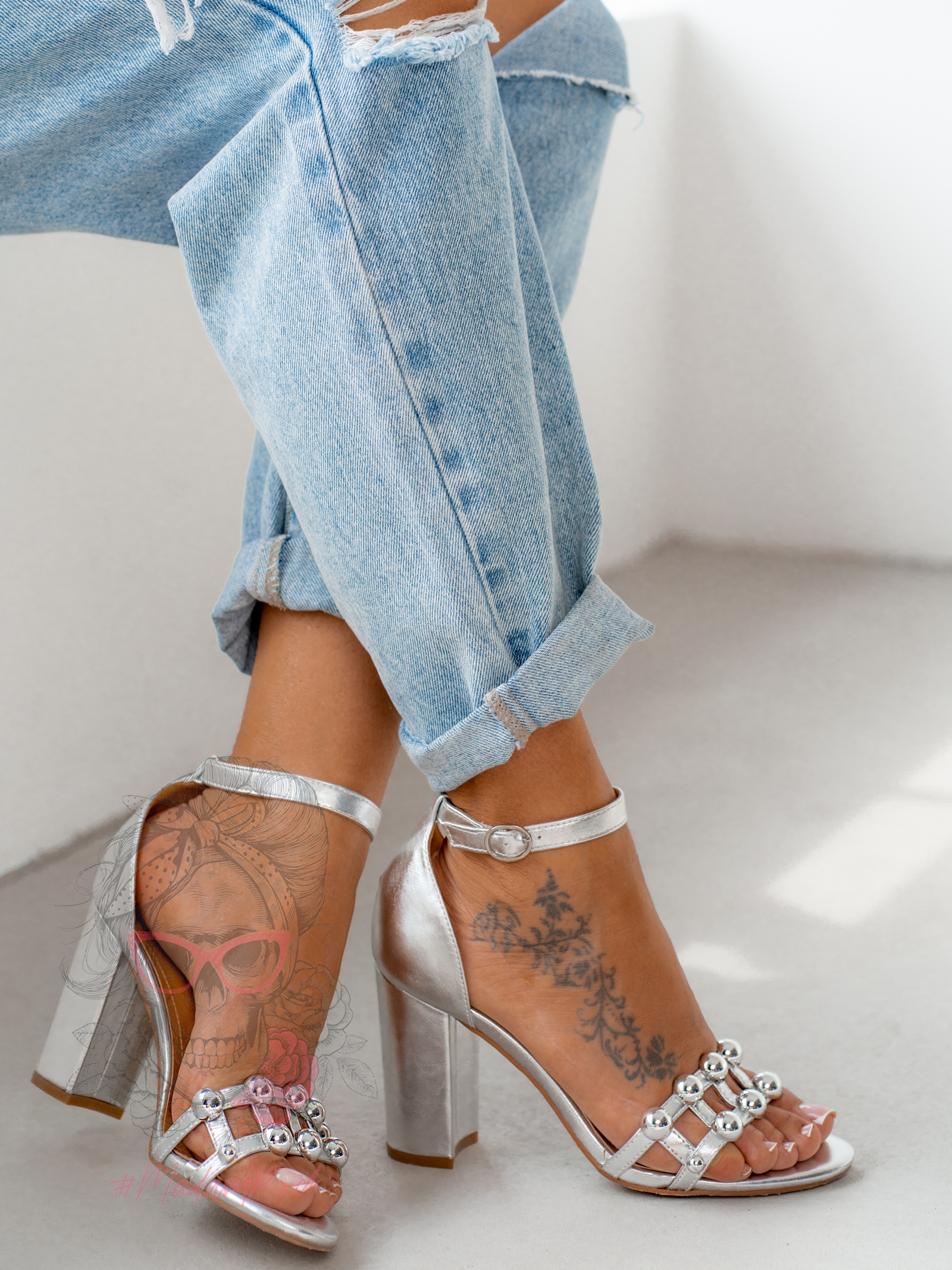 Sandały na słupku Madam Mirage Srebrne