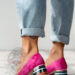 Czółenka na klocku Madam Stripes fuksja