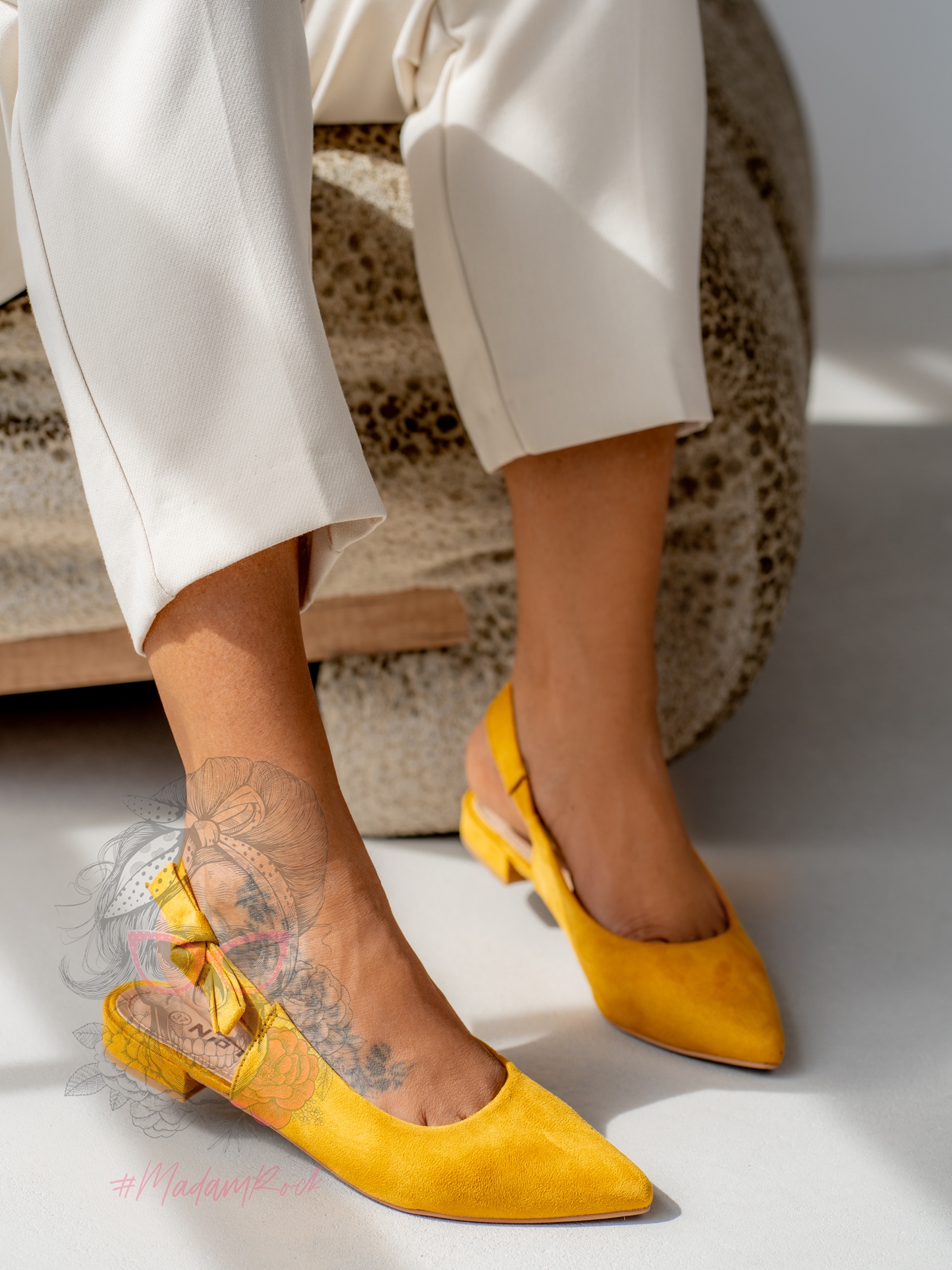 Balerinki na pasek Madam Ceem żółte