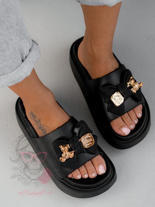 Klapki z misiami Madam Tousi czarne