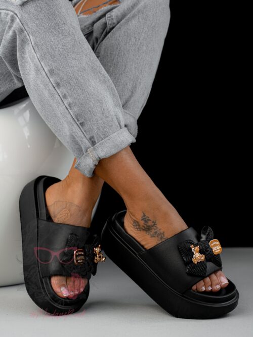 Klapki z misiami Madam Tousi czarne