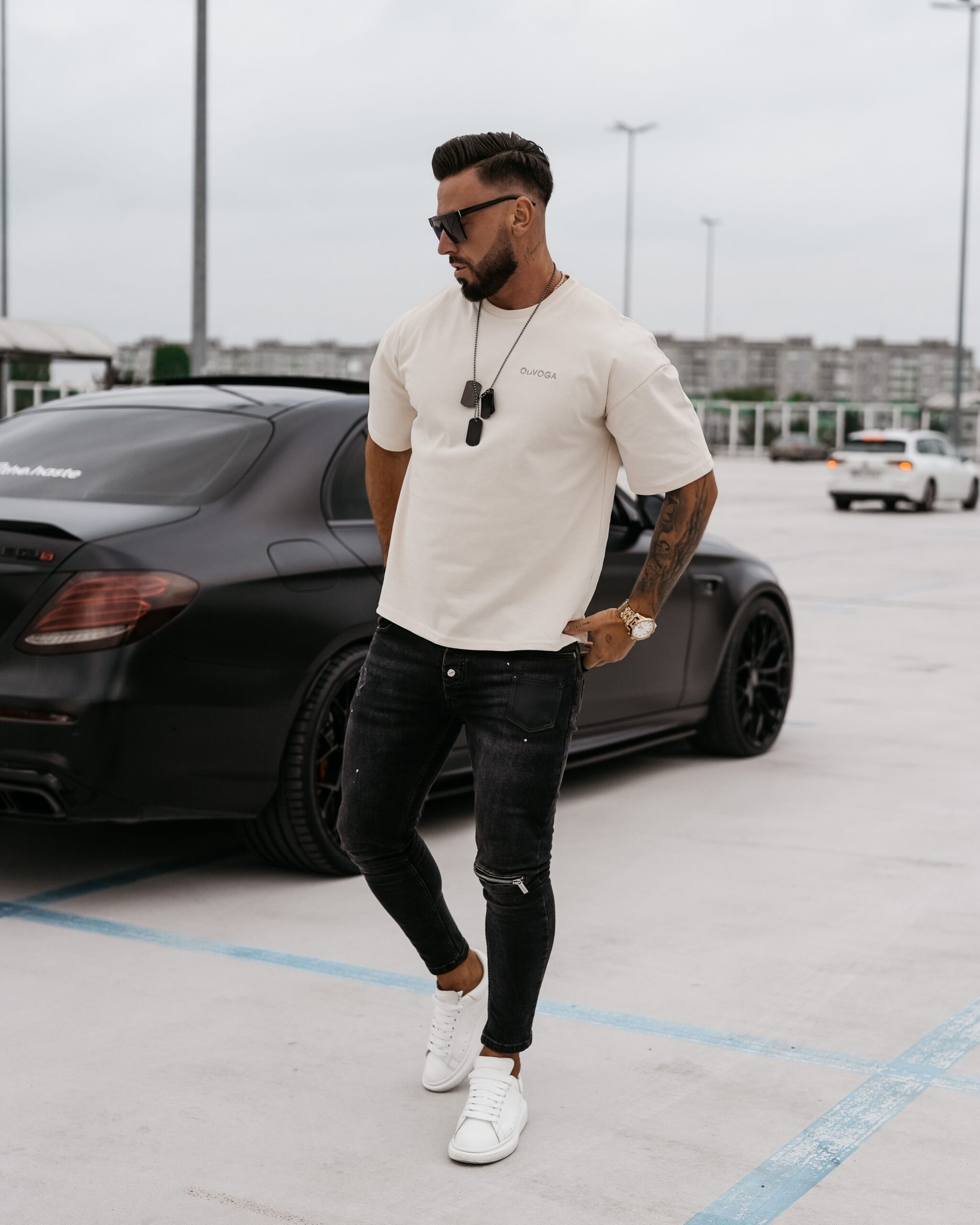 T-shirt męski oversize Themis Ola Voga beżowy