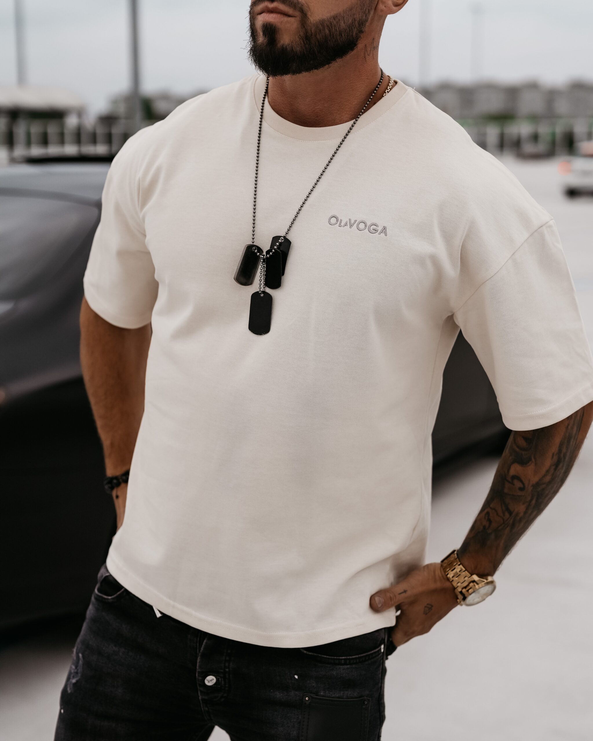 T-shirt męski oversize Themis Ola Voga beżowy T-shirt męski oversize Themis Ola Voga beżowy