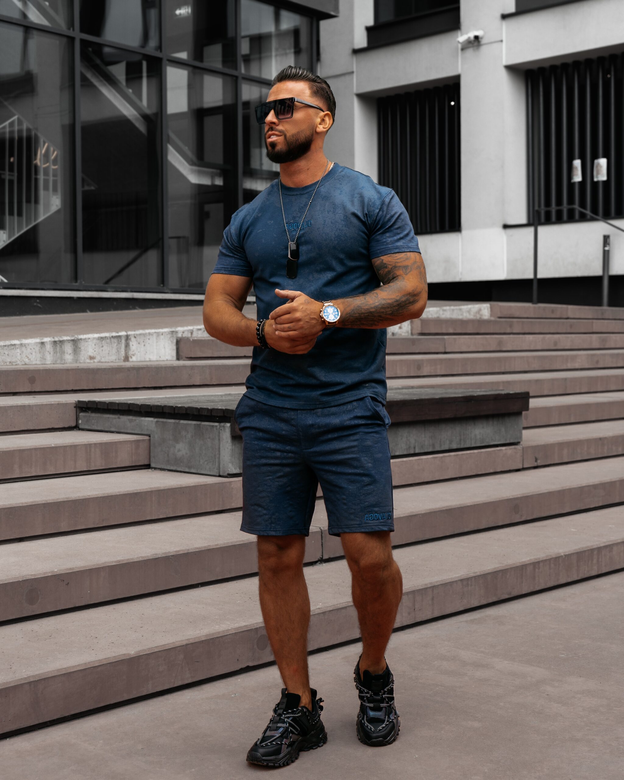 Komplet męski bawełniany INITIAL OLAVOGA granatowy