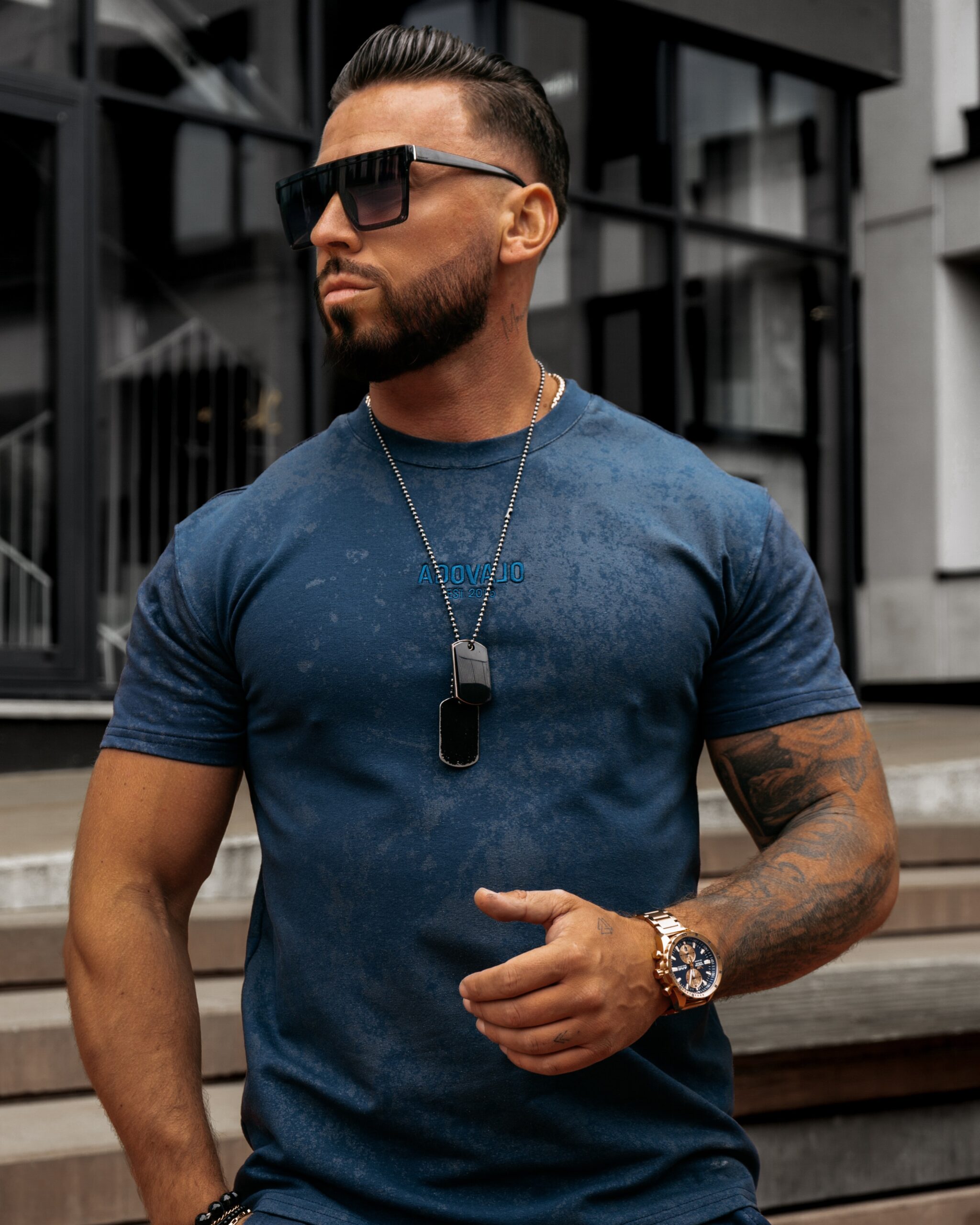 Komplet męski bawełniany INITIAL OLAVOGA granatowy