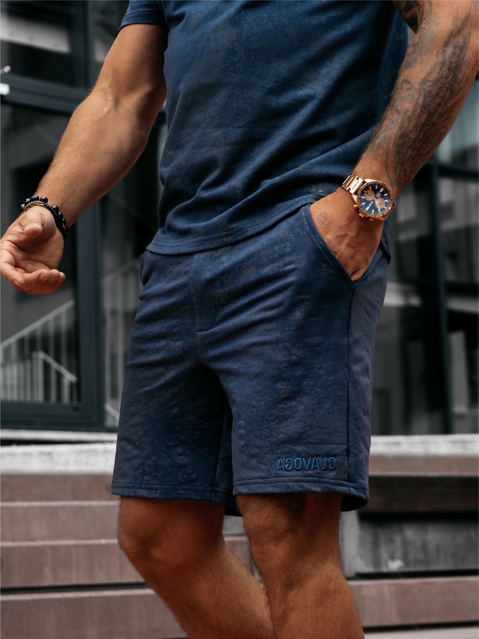 Komplet męski bawełniany INITIAL OLAVOGA granatowy