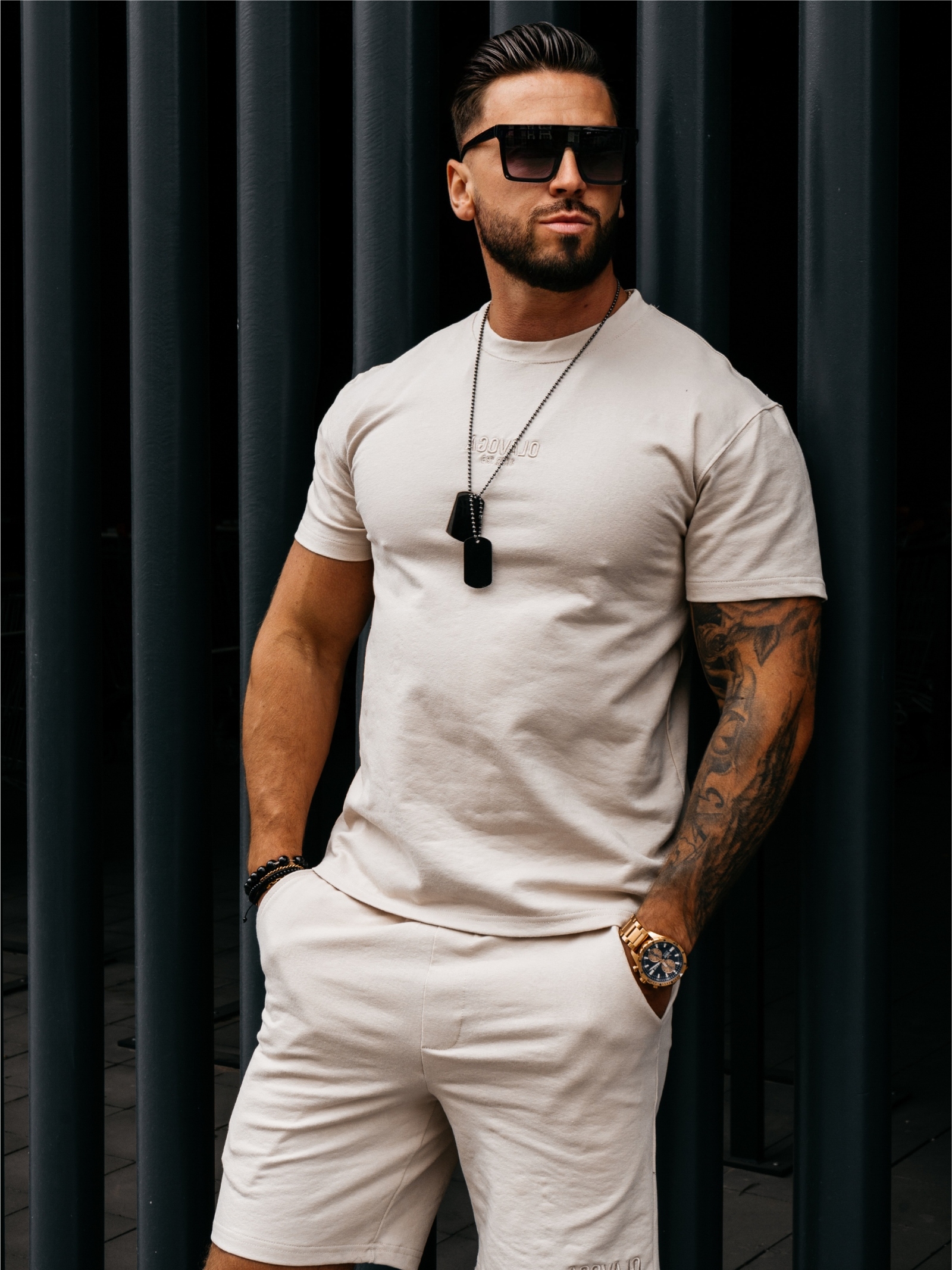 Komplet męski bawełniany INITIAL OLAVOGA beżowy