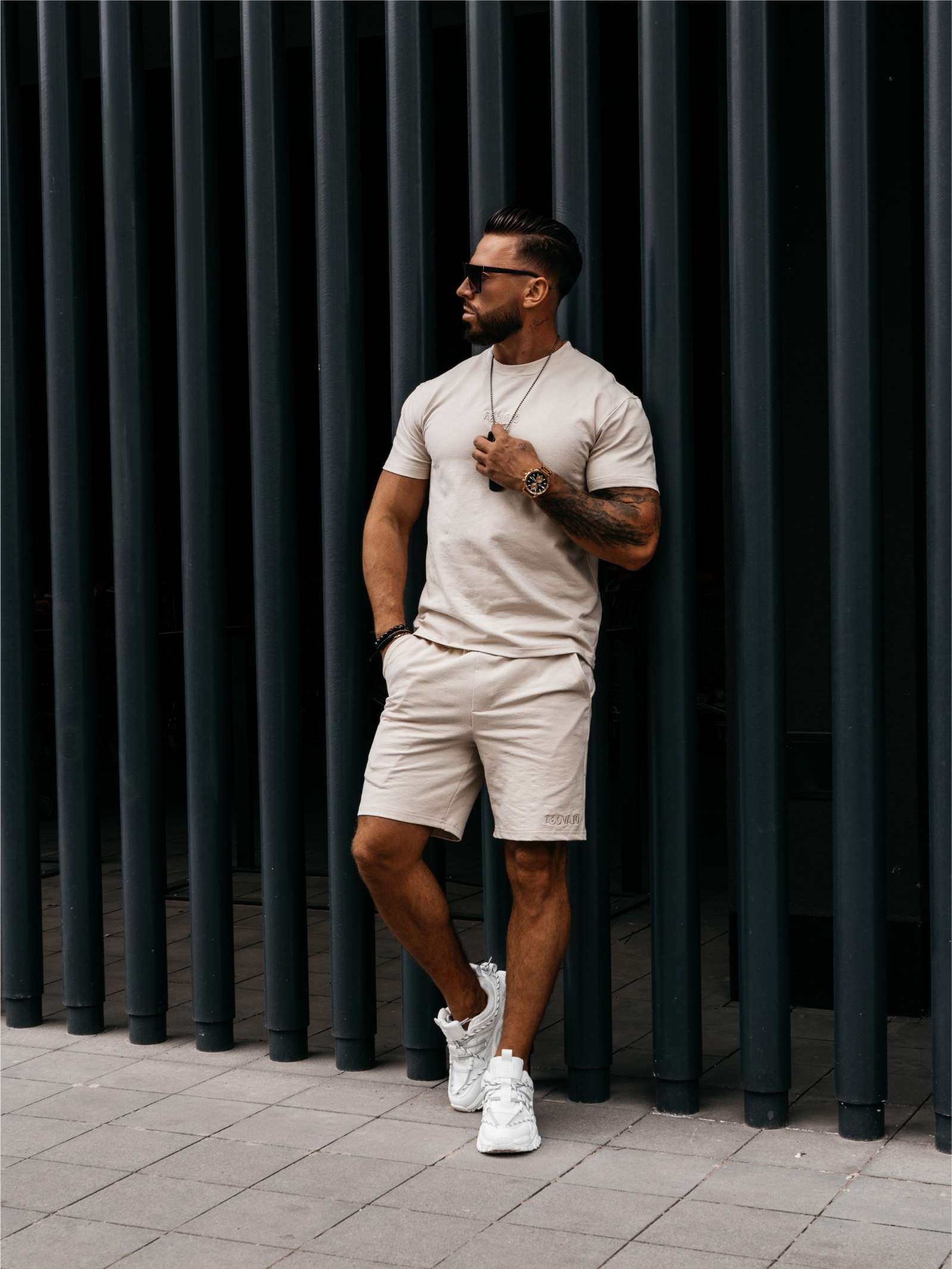 Komplet męski bawełniany INITIAL OLAVOGA beżowy