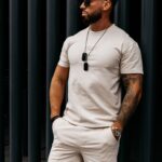 Komplet męski bawełniany INITIAL OLAVOGA beżowy